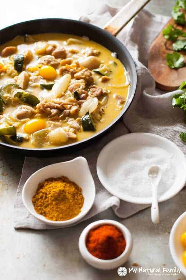 This Paleo curry recipe is simple, delicious and dairy-free, Paleo, gluten free and Clean! I've made it tons of times for a quick weeknight meal.