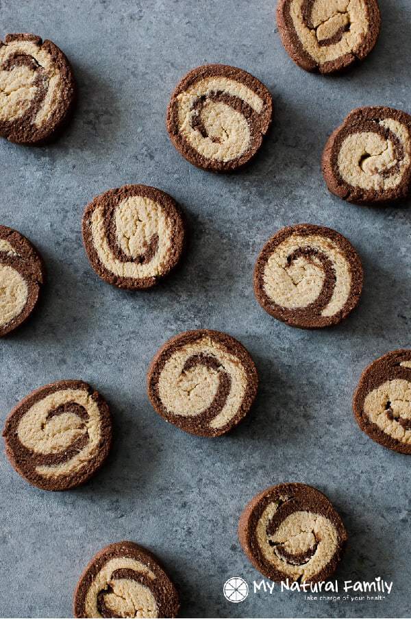 Chocolate Peppermint Swirl Soft Paleo sugar cookies Recipe {Paleo, Clean Eating, Gluten Free, Dairy Free}