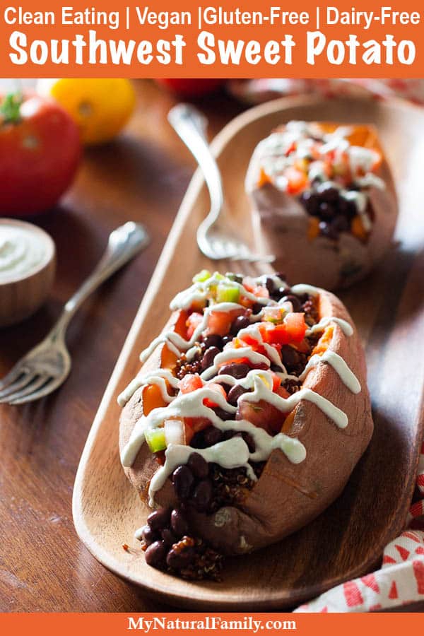 Southwest Vegan Loaded Sweet Potato with Tomatillo Crema Recipe