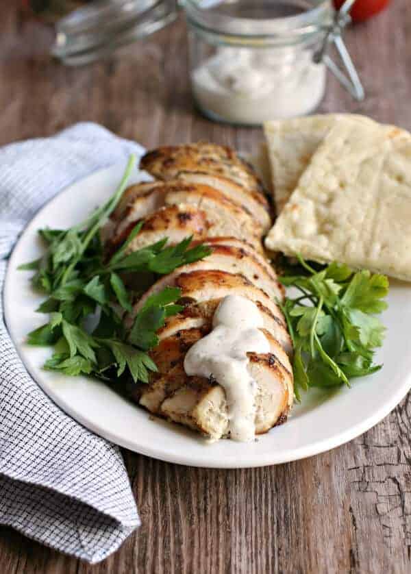 Mediterranean Grilled Chicken + Spiced Creamy Sauce Recipe {Paleo, Clean Eating, Gluten-Free, Dairy-Free, Whole30}
