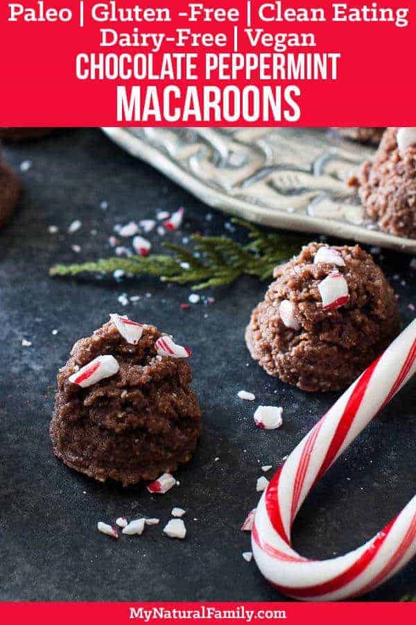 Chocolate Peppermint Coconut Macaroons Recipe {Paleo, Gluten Free, Clean Eating, Dairy Free, Vegan} - these only have 7 ingredients and are raw, so you can whip them in no time! #paleo #paleorecipes #mynaturalfamily