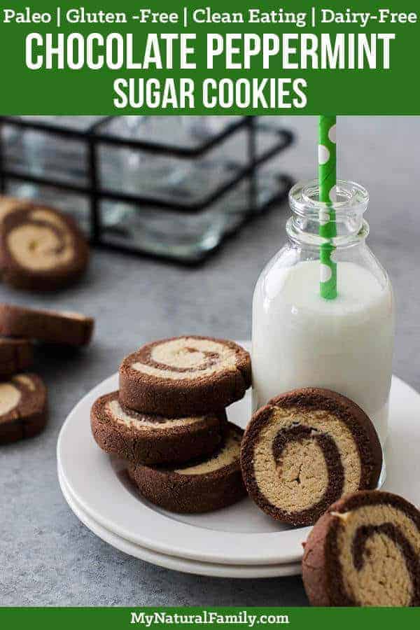 Chocolate Peppermint Swirl Soft Sugar Cookies Recipe {Paleo, Clean Eating, Gluten Free, Dairy Free} - these Paleo sugar cookies are fun to make and have a surprising hint of peppermint. #mynaturalfamily #paleo #paleorecipes #healthyeating #healthyrecipes #healthyfood