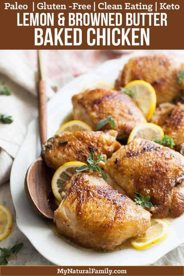 I love how I can do anything while this baked lemon butter chicken bakes and how it makes a delicious lemon butter sauce right in the pan. I love browned butter! {Keto, Gluten-Free, Clean Eating} #paleo #glutenfree #cleaneating #whole30 #dairyfree