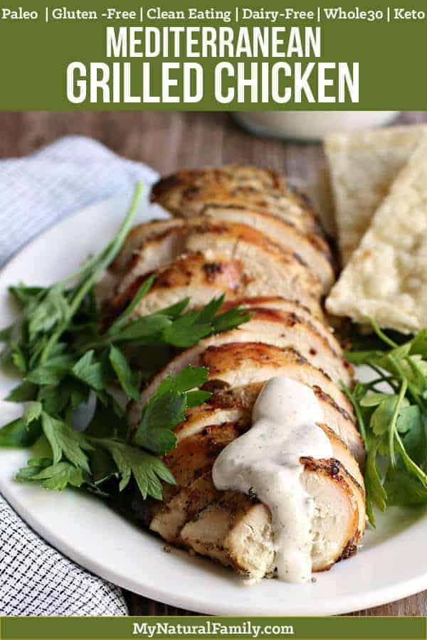 I like how this Paleo grilled chicken has a simple marinade that makes it taste really good when I grill it. And then the dipping sauce only has 5 ingredients and complements the chicken really well. Pinning this so I can make it again! {Paleo, Keto, Clean Eating, Gluten-Free, Dairy-Free, Whole30}