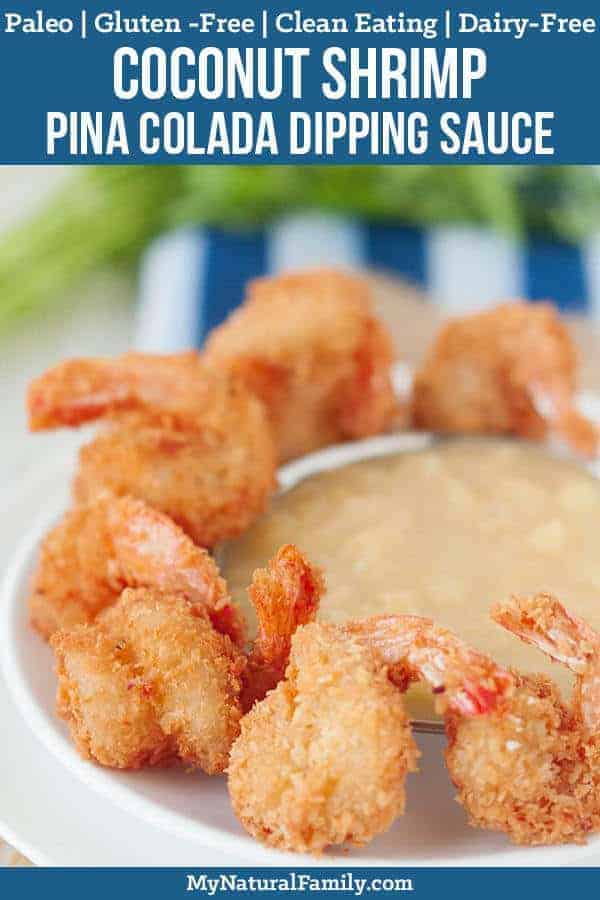 Paleo Coconut Shrimp with Pina Colada Dipping Sauce Recipe {Gluten Free, Clean Eating, Dairy Free} - Jumbo shrimp covered in a Paleo coconut batter and a shrimp sauce with crushed pineapple and coconut milk.