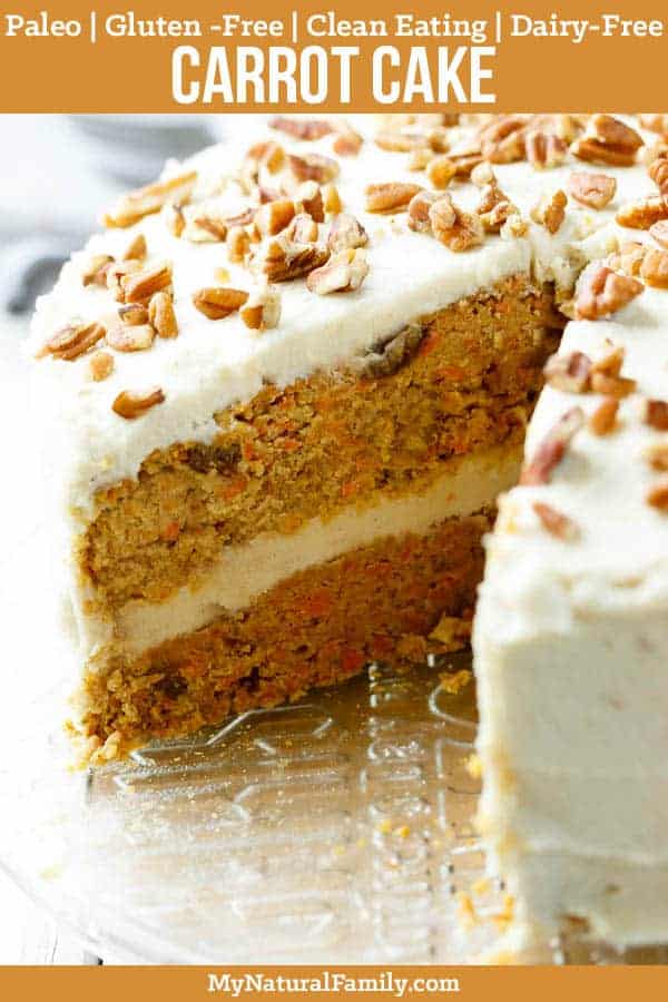 This Paleo carrot cake with maple syrup, carrots, raisins, cinnamon, and a thick