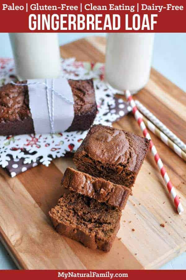 This Paleo gingerbread loaf is easy to make in one bowl and has the same taste and texture as traditional gingerbread, but with wholesome, nutrient-dense ingredients. {Gluten-Free, Clean Eating, Dairy-Free} #mynaturalfamily #paleo #paleorecipes #healthyeating #healthyrecipes #healthyfood