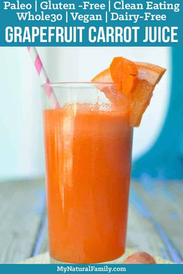 This grapefruit carrot juice recipe is perfect for those that are new to vegetable juices, or for anyone that needs an afternoon energy boost and it only has two, wholesome ingredients! {Paleo, Whole30, Clean Eating, Gluten-Free, Dairy-Free, Vegan} #mynaturalfamily #paleo #paleorecipes #healthyeating #healthyrecipes #healthyfood #cleaneating #eatclean #justeatrealfood #glutenfree #glutenfreerecipes
#whole30 #whole30recipes #vegan #veganrecipes #veganfood #dairyfree