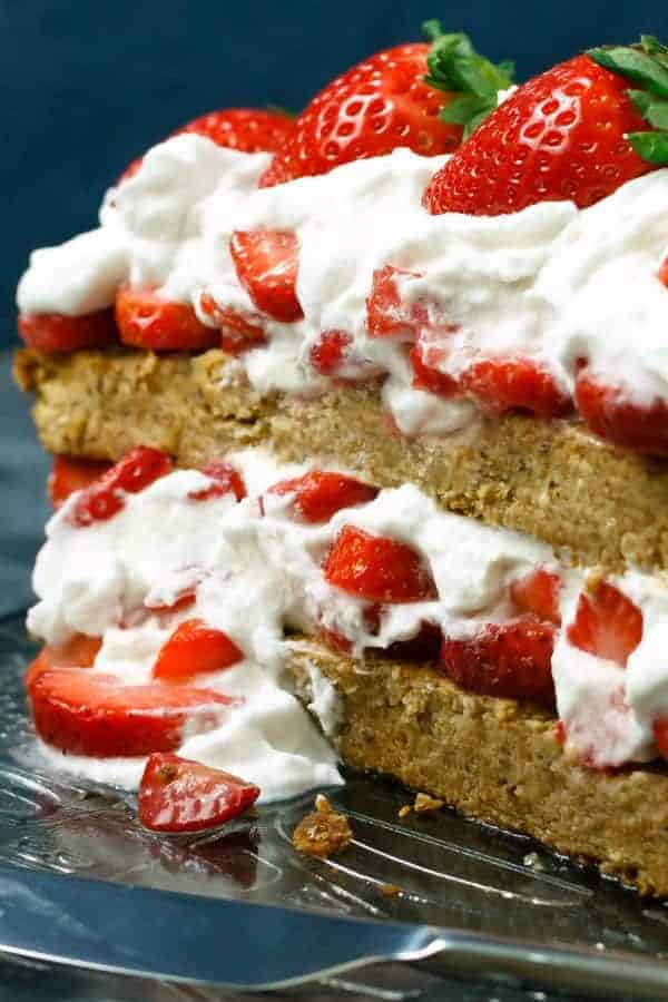 Paleo shortcake with coconut cream whipped cream and fresh strawberries