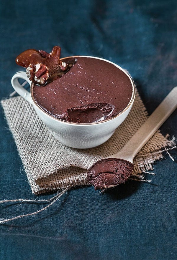 Paleo chocolate pudding with coconut milk, dark chocolate, avocado, honey and cocoa powder