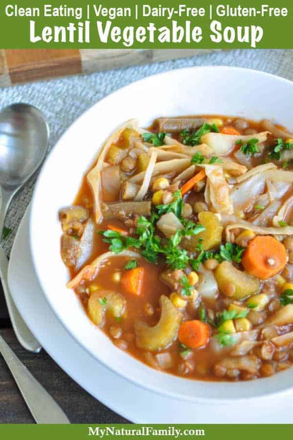 Healthy Lentil Vegetable Soup Recipe {Clean Eating, Vegan, Dairy-Free, Gluten-Free}