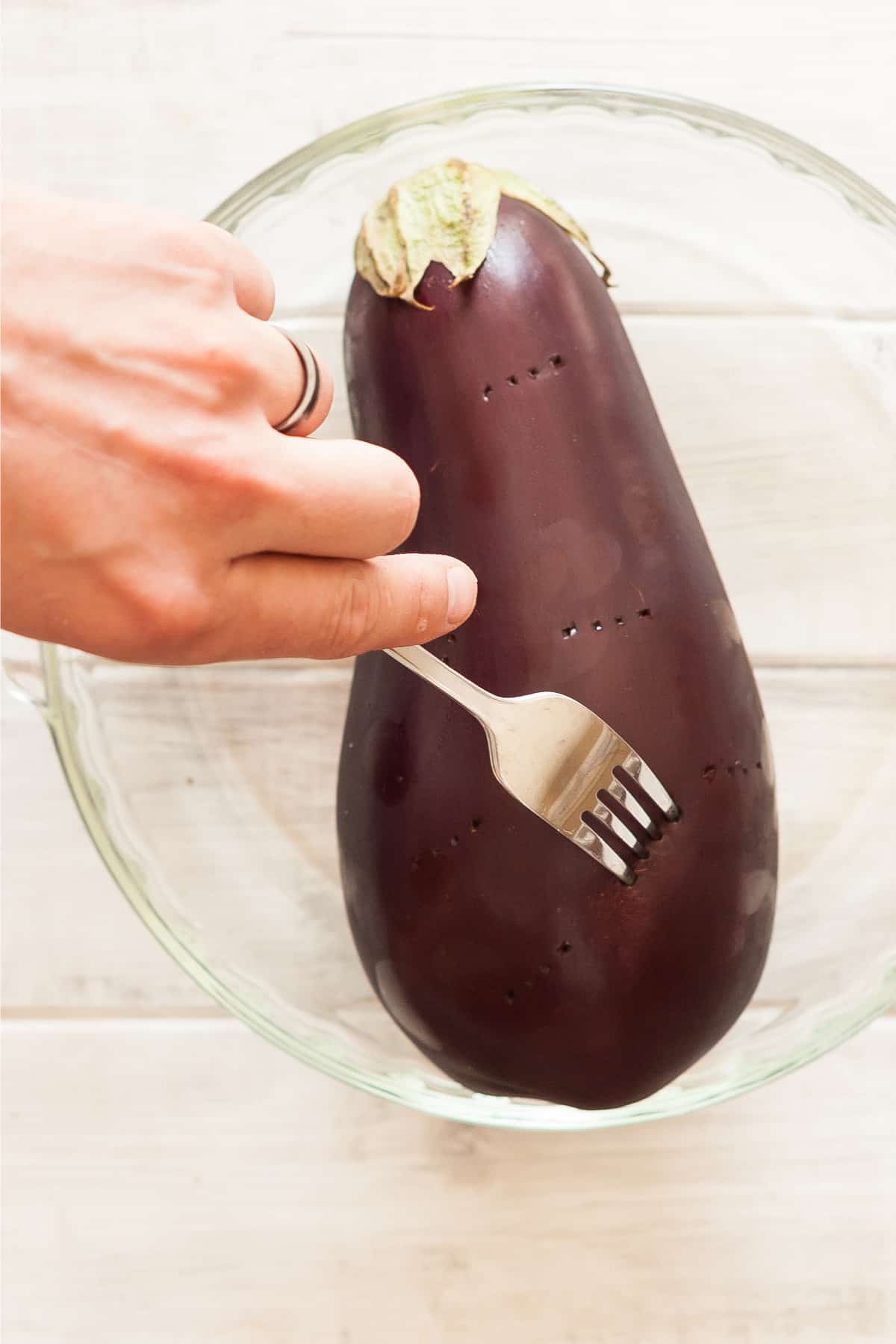 Prick the eggplant